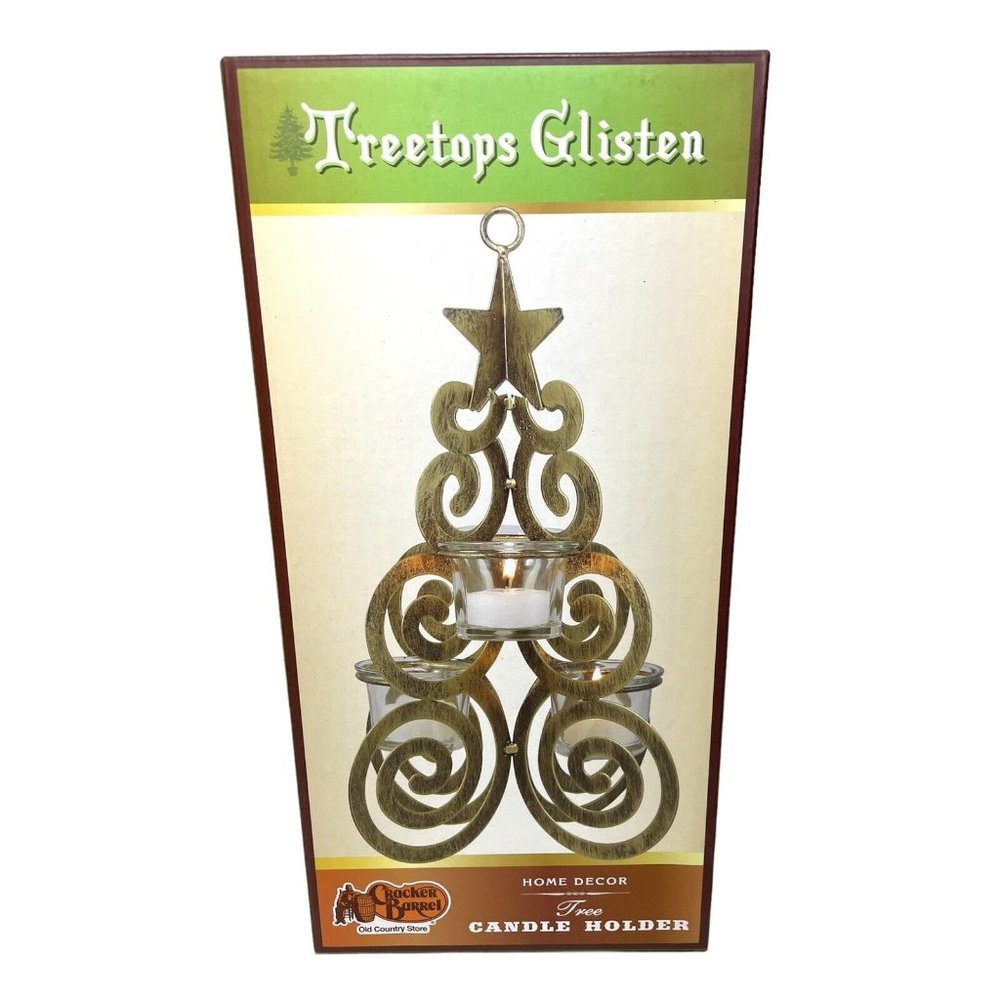 Vintage NIB Cracker Barrel Treetops Glisten Tree Candle Holder Home Decor 12” H